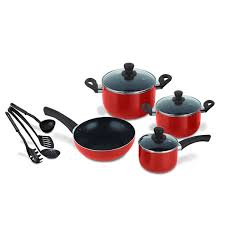 Decakila KMEP006B 11-Piece Cookware Set Black & Red