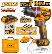 Ingco 20V Lithium-Ion Cordless Angle Grinder & Hammer Impact Drill Combo Kit  CKLI20273