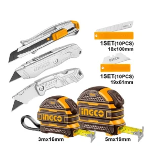 Ingco 7 Pieces Steel Measuring Tape & Utility Knife Set  HMK23036