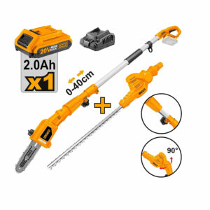 Ingco Lithium-Ion Cordless Pole Saw with Pole Hedge Trimmer with 20V 2.0Ah Battery & Charger  CPTS201681