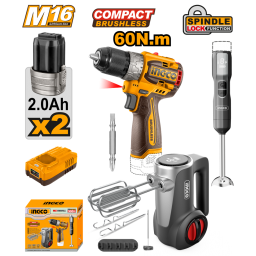 Ingco Cordless drill 16V 60Nm + 2 Battery + 11 pcs Cleaning brush COSLI240786